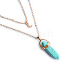 Synthetic Turquoise Double Terminated Pointed Bullet & Moon Alloy Pendant Double Layer Necklaces for Women WGAD714-04-1