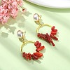 Dyed Synthetic Coral Irregular Column Beaded Dangle Stud Earrings EJEW-TA00293-2