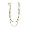 304 Stainless Steel Pave Clear Cubic Zirconia & ABS Pearl Rectangle Hanging Chain Brooch JEWB-S021-03G-2