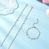 3Pcs Natural Morganite & Brass Beads Link Chain Bracelets for Women BJEW-JB12595-2