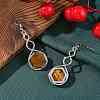 Hexagon Natural Tiger Eye Dangle Earrings EJEW-K298-01P-12-2