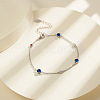 Rhodium Plated 925 Sterling Silver Pave Clear & Blue & Red Cubic Zirconia Cable Chain Bracelets BJEW-K250-02P-2