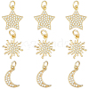9Pcs 3 Styles Brass Micro Pave Cubic Zirconia Pendants ZIRC-BBC0003-75-1
