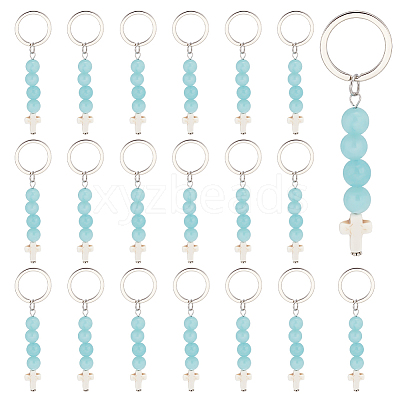 Synthetic Turquoise Bead and Natural Jade Cross Pendant Keychain KEYC-PH01520-1