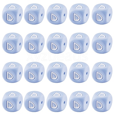 20Pcs Blue Cube Letter Silicone Beads 12x12x12mm Square Dice Alphabet Beads with 2mm Hole Spacer Loose Letter Beads for Bracelet Necklace Jewelry Making JX434D-1