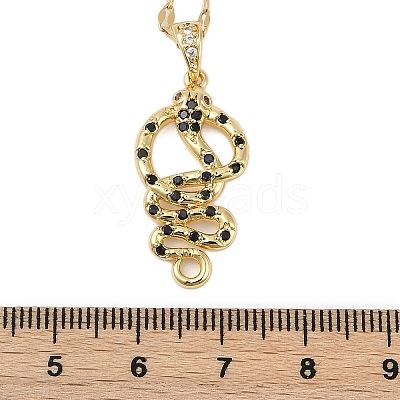 Brass Micro Pave Black Cubic Zirconia Snake Pendant Necklaces NJEW-K280-08G-1