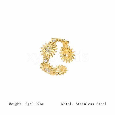 Adjustable 304 Stainless Steel Micro Pave Cubic Zirconia Cuff Open Rings for Women BI5258-1-1