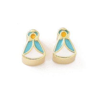 Brass Enamel European Beads KK-B141-28G-1