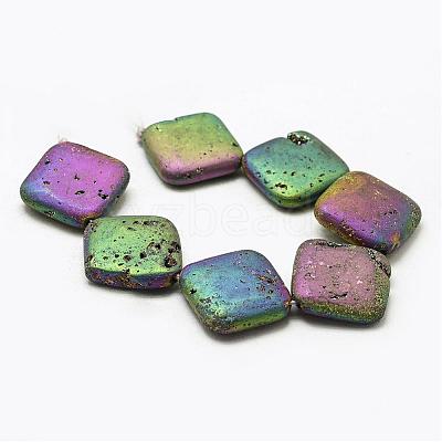 Electroplated Natural Druzy Geode Crystal Beads Strands G-N0252-30x30mm-01-1