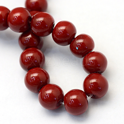 Baking Paint Pearlized Glass Pearl Round Bead Strands HY-Q330-8mm-35-1