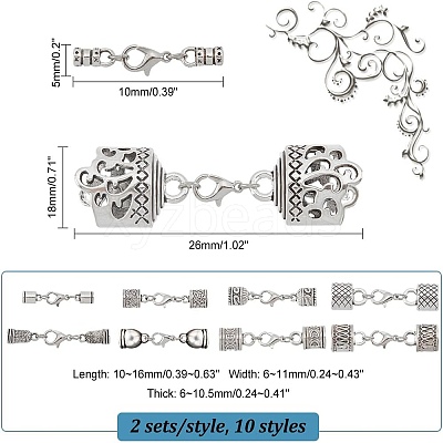 20Pcs 10 Style Zinc Alloy Lobster Claw Clasps FIND-PH0009-99-1