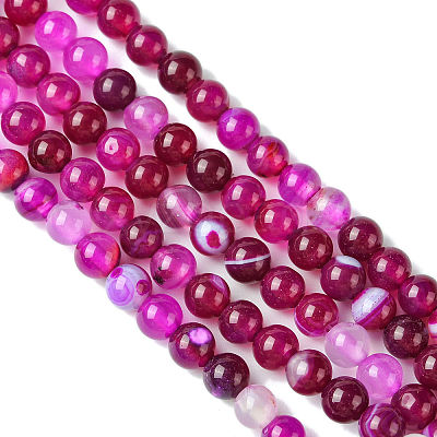 Natural Striped Agate/Banded Agate Bead Strands X-G-K166-13-6mm-03-1