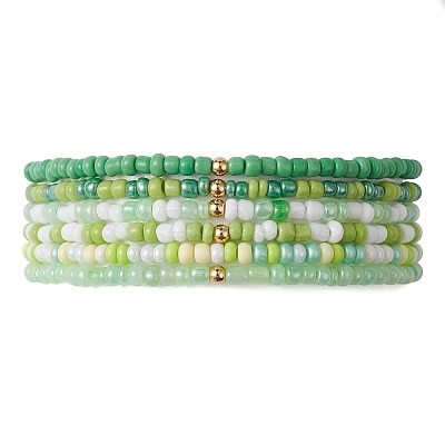 6Pcs Glass Seed & Brass Beaded Stretch Bracelets Set BJEW-JB09538-02-1