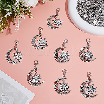 50Pcs Alloy Moon with Sun Pendant Decorations HJEW-ME00082-1