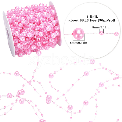 1 Roll Plastic Pearl Round Beaded Link Chains DIY-SC0025-23-1