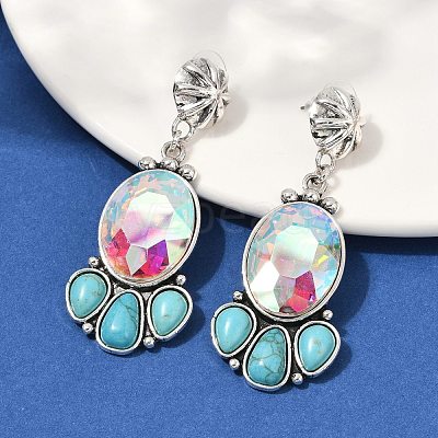 Alloy Synthetic Turquoise Dangle Stud Earrings EJEW-U053-04B-AS-1
