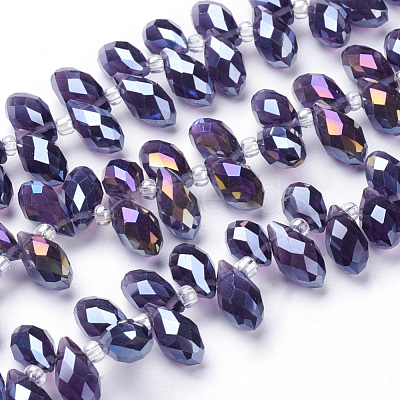 Electroplate Glass Faceted Teardrop Beads Strands X-EGLA-D014-11-1