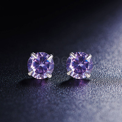Rhodium Plated 925 Sterling Silver Four Pronged Ear Studs JE420D-02-1