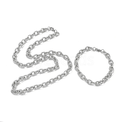 304 Stainless Steel Twisted Link Cable Chain Necklace & Bracelet Set  SJEW-D091-01P-1