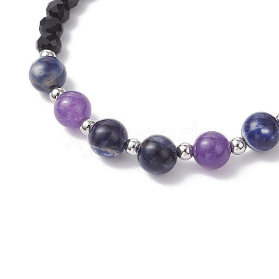 Natural Sodalite & Glass Round Beaded Bracelets for Women BJEW-JB12210-01-1