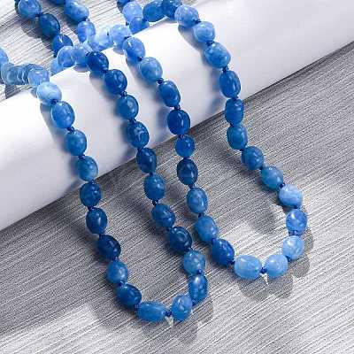 Natural Dyed Malaysia Jade Tumble Stone Nuggets Beaded Long Necklaces for Women NJEW-F340-A06-1