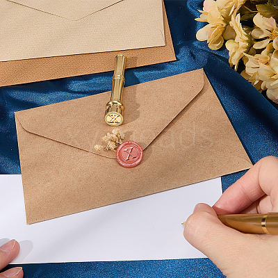 1Pc Golden Tone Brass Wax Seal Stamp Heads with Bamboo Stick Shaped Handles STAM-CP0001-05X-1