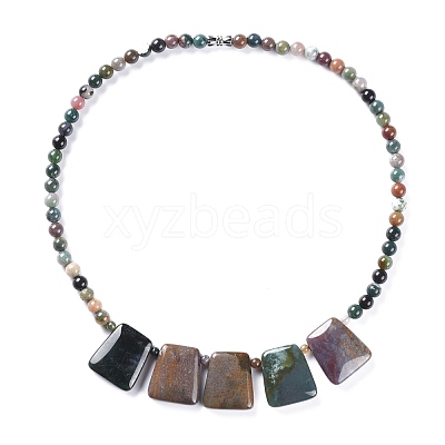 Round & Trapezoid Natural Gemstone Beaded Necklaces NJEW-F103-13A-1