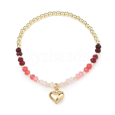 Heart Brass Charm Bracelets BJEW-JB13635-1