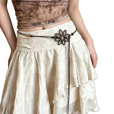 Boho Wood Hollow Flower Linen Tie Waist Belts for Women FS-WG0843E-01-1