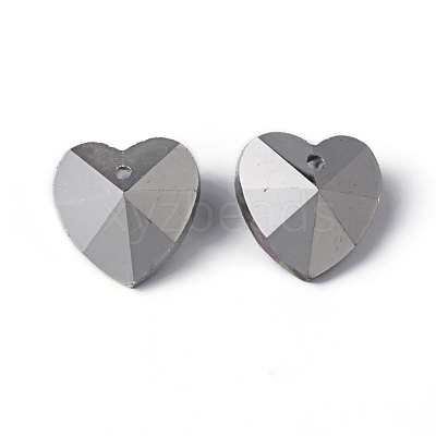 Faceted Heart Electroplated Glass Pendants X-EGLA-R082-04-1