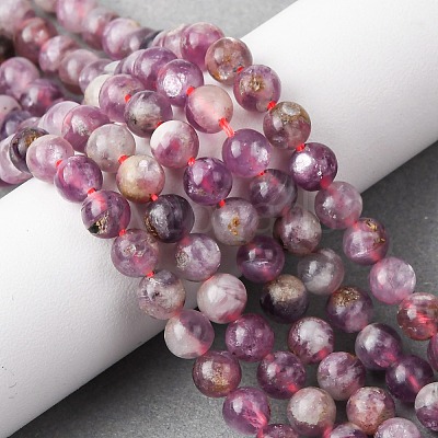 Natural Lepidolite/Purple Mica Stone Beads Strands G-B133-A01-6MM-1