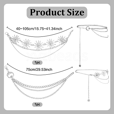 2Pcs 2 Styles Moon Sun Alloy Link Waist Body Chains AJEW-UN0002-20P-1