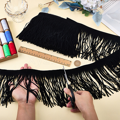 Faux Suede Fabric Tassel Ribbons OCOR-WH0109-110A-1