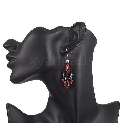 Natural & Synthetic Gemstone Rhombus Dangle Earrings EJEW-MZ00632-1
