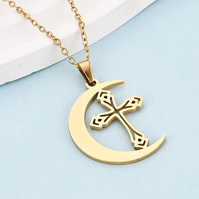 304 Stainless Steel Pendant Necklaces NJEW-T018-52G-1