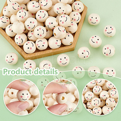 Printed Natural Wood European Beads WOOD-PH0002-79D-1