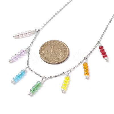 Colorful Glass & Round Shell Pearl Beaded Charms Bib Necklace NJEW-JN04628-1