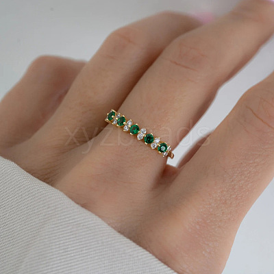 925 Sterling Silver Micro Pave Green Cubic Zirconia Finger Rings FS-WG746A1-04-1