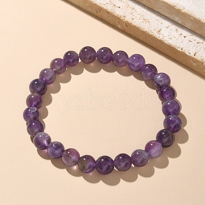 Natural Amethyst Bead Stretch Bracelets BJEW-K212-B-034-1
