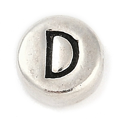 925 Sterling Silver Flat Round with Letter Beads LS-STER-G044-01AS-D-1