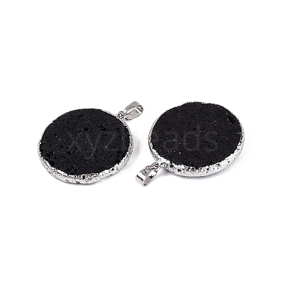Electroplate Natural Lava Rock Coin Pendants G-Q606-54P-1