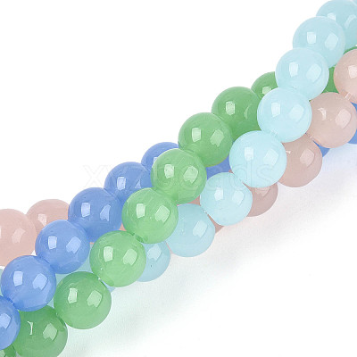 Imitation Jade Glass Beads Strands GLAA-N058-8mm-C01-1