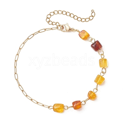 Natural Amber Beads Link Chain Bracelets BJEW-JB13644-01-1
