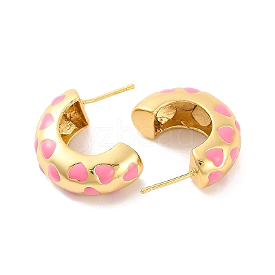 Brass & Enamel Heart Stud Earrings for Women EJEW-U015-01G-1