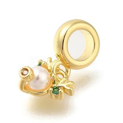 Rack Plating Brass Cubic Zirconia European Dangle Charms with ABS Imitation Pearl KK-Z086-26G-1