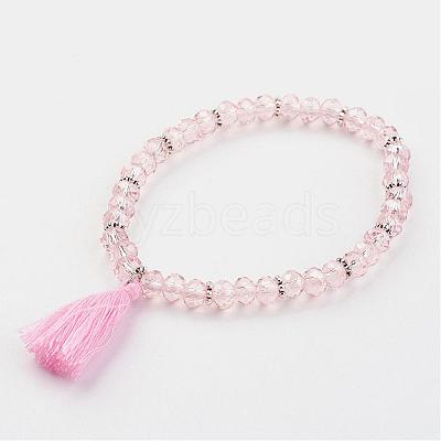 Glass Beads Stretch Charm Bracelets BJEW-JB03089-1