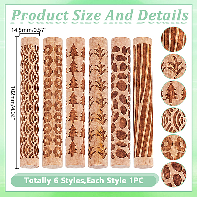 6Pcs 6 Styles Wooden Rolling Pin BAKE-HY0001-01A-1