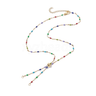 304 Stainless Steel Colorful Enamel Link Chain Slider Necklace Makings AJEW-JB01267-1