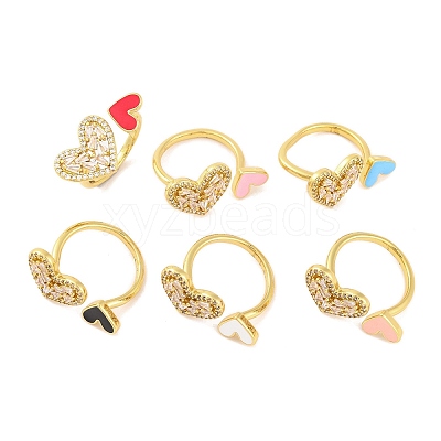Brass Micro Pave Clear Cubic Zirconia Open Cuff Rings RJEW-U009-04G-1