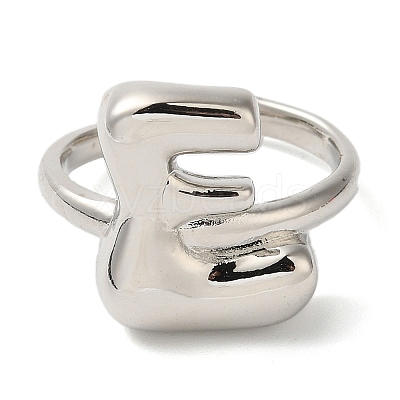 Initials Brass Open Cuff Ring for Women RJEW-N046-02E-P-1